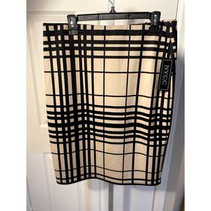 NYCC Pencil Skirt Pull On Black and Tan Checkered Size Large New